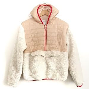 Ivory Ella Claire Half Zip Sherpa Fleece Puffer Pullover Hooded Jacket Size XS